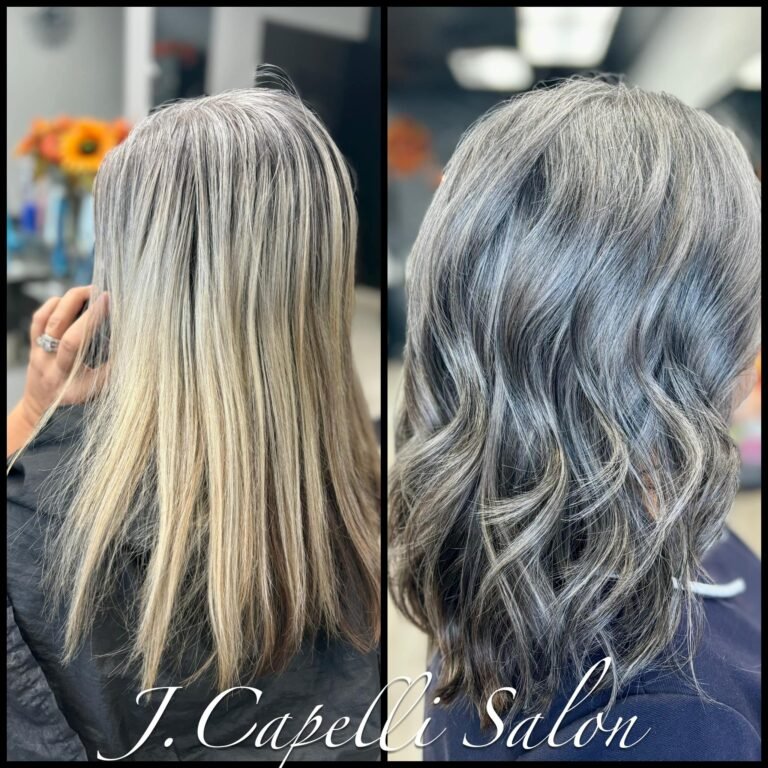 Gray blending before and after by Bayleigh at J.Capelli Salon, League City TX